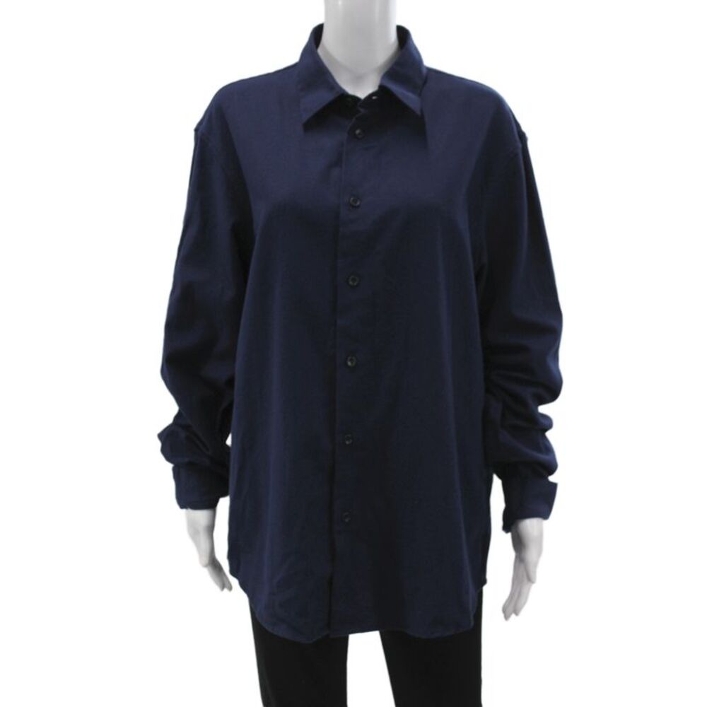 Sandro Mens Button Front Collared Long Sleeve Cotton Shirt Blue Size 2XL